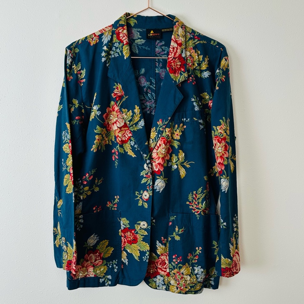 Vintage Liz Sport Floral Print Blazer Jacket, Oversized Long Fit Boho - Picture 7 of 10